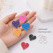1Pc Colorful Enamel Heart Charms With Split Rings, Star Pattern Alloy Keychain Pendants For Bags, Backpacks, Keys & DIY Accessories - Single Piece - View 7