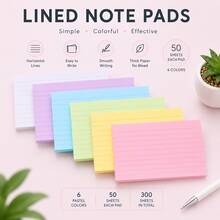 300 Sheets 6 Colors Double‑Sided 11‑Lines Lined Index Note Cards,110gsm Thick Non‑Sticky Memo Sheets 12.7*7.6cm,Flash Study Cards,Back To School Must‑Have - one-size - View 1