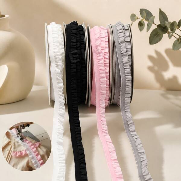 25/5 Yards Multi-Color Pleated Elastic Lace Embroidered Ribbon DIY Headwear Clothing Home Decor Accessories 1cm Wide