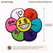 Joyful Face Macaron Color Floral Street Art Style 2D Flat Print Irregular Shaped Plush Pillow, Suitable For Sofa, Bedroom, Living Room Cozy Home Decor, Office And Car Use, Pillow Gift - Multicolor - View 4