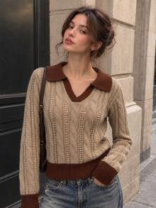 Women's Stylish Knitted Pullover Sweater With Long Sleeves, Perfect For Autumn And Winter Casual Wear - Brown - View 5