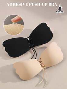 1/2pcs Plus Size Invisible Push-Up Bra, Strapless Backless Self-Adhesive Side Wing Design, Drawstring Deep V Push-Up Effect - Multicolor - View 27