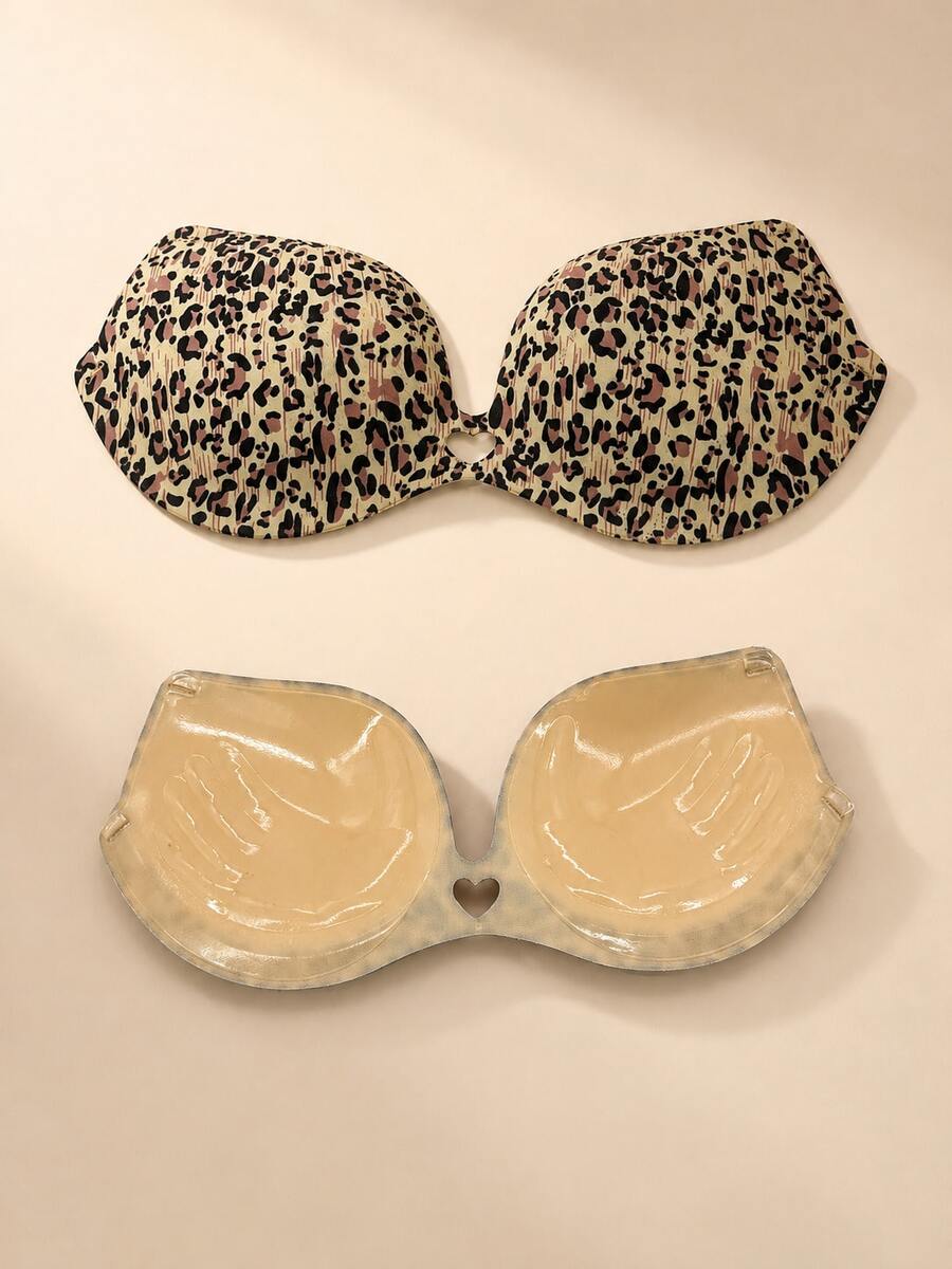 Lingerie For Women, Sticky Bra, Strapless Bra, Invisible Backless Bra, Leopard Print Adhesive Bra, Heart Cutout, Bras For Women - Multicolor - View 1