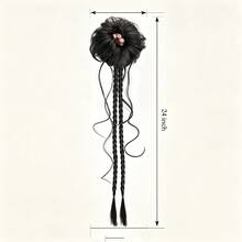 Vintage Style Side-Tied Dragon Beard Bun Wig Hair Scrunchie Hanfu Updo Cheongsam Flower Bud Hair Bun Wig Braided Boxing Braid Hair Scrunchie Hair Accessory - Black - View 3