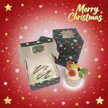 5pcs Christmas 4*4*2.5 Inch Cake Boxes With Christmas Tree, Bell, Gift Transparent Window, Wedding Party, Graduation Party Gift Packaging Boxes, Suitable For Christmas Candy, Apple Dessert Packaging - Multicolor - View 1
