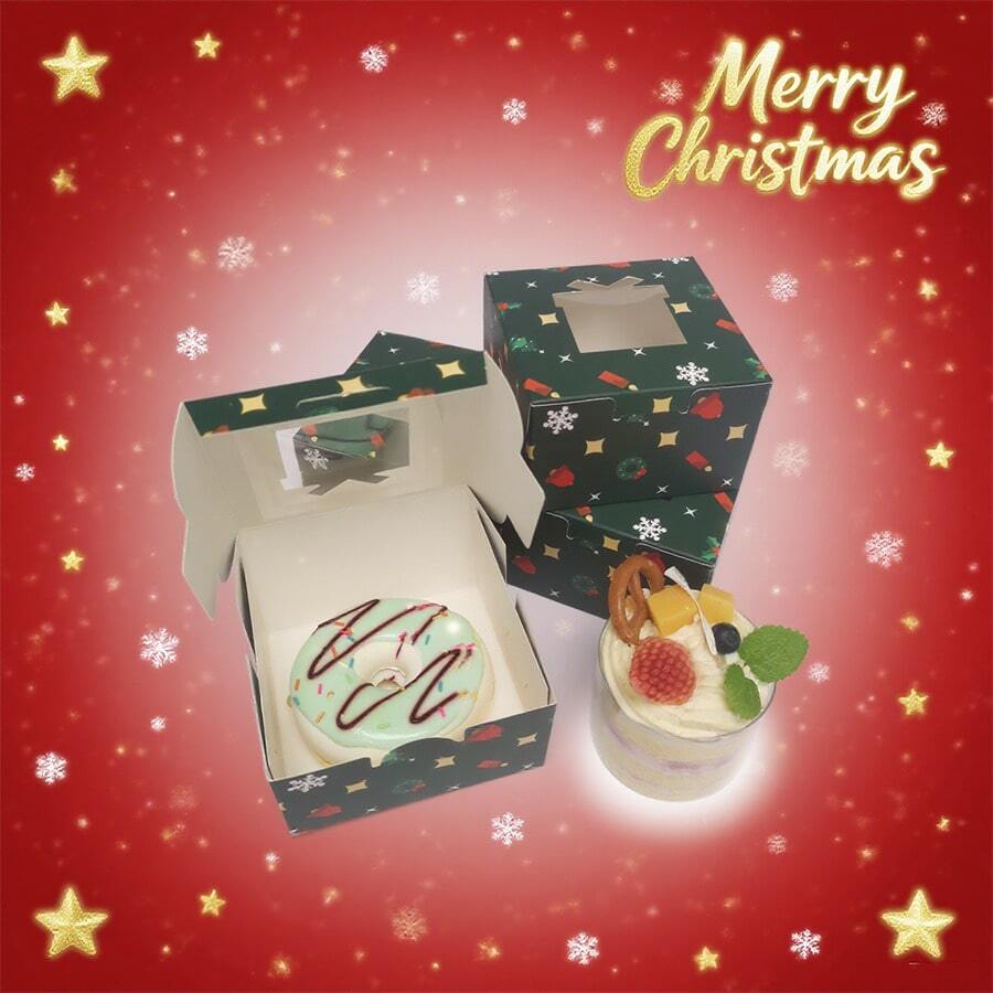 5pcs Christmas 4*4*2.5 Inch Cake Boxes With Christmas Tree, Bell, Gift Transparent Window, Wedding Party, Graduation Party Gift Packaging Boxes, Suitable For Christmas Candy, Apple Dessert Packaging - Multicolor - View 1