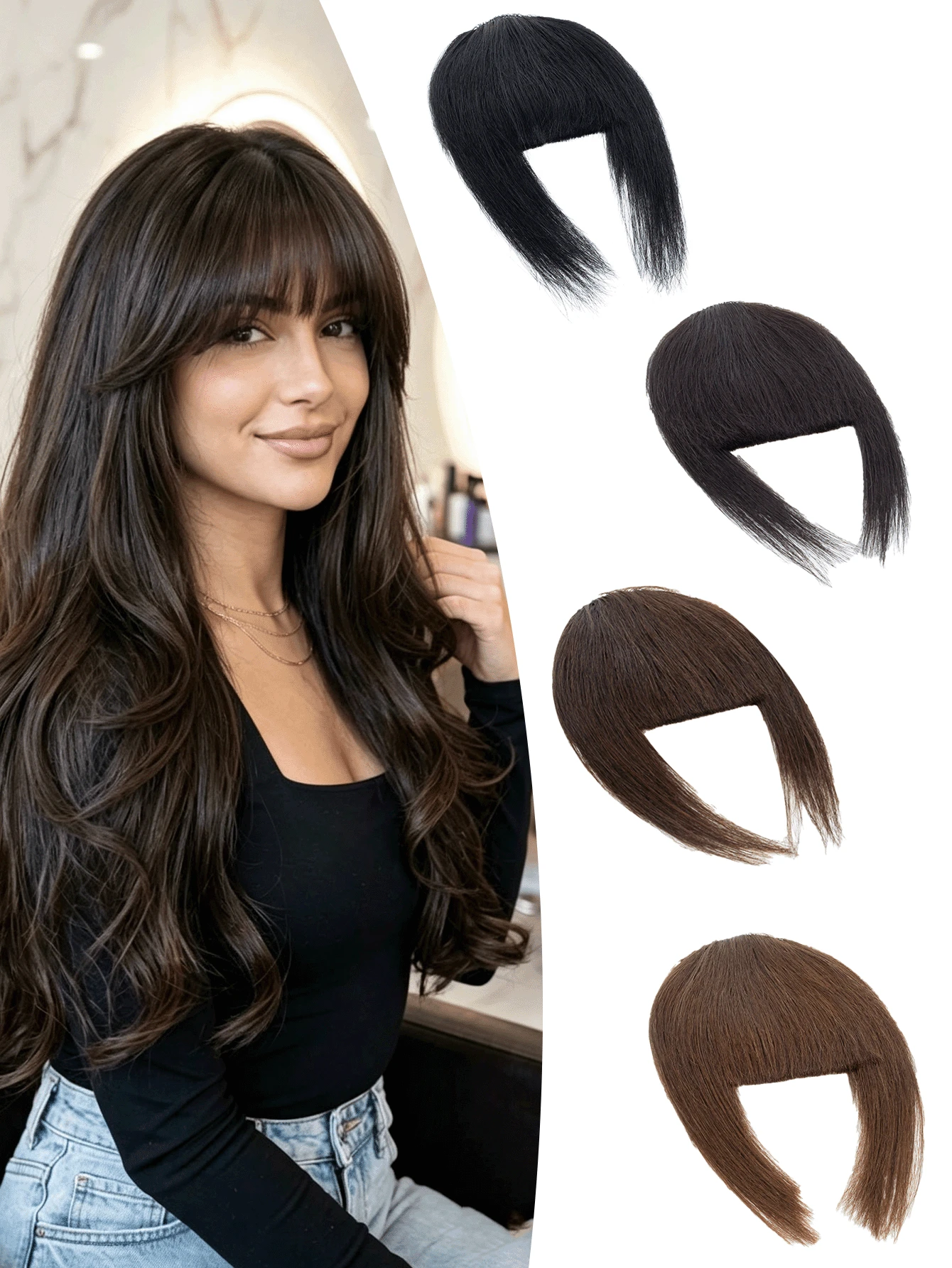 Real Hair Clip-In Bangs, Invisible Lightweight Airy Bangs With Temple Trim, Suitable For Women, Natural Daily Office Style, Compatible With Multiple Hair Types And Skin Tones, Dark Brown Seamless Thickening Bangs Hairband, Instant Voluminous Styling Transformation