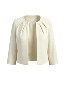 Vintage Elegant Dress Outerwear Short Jacket, Cream Tweed Round Neck Open Front 3/4 Sleeve Ruched Short Jacket, Slimming, Sophisticated, Suitable For Formal Occasions. - Apricot - View 8