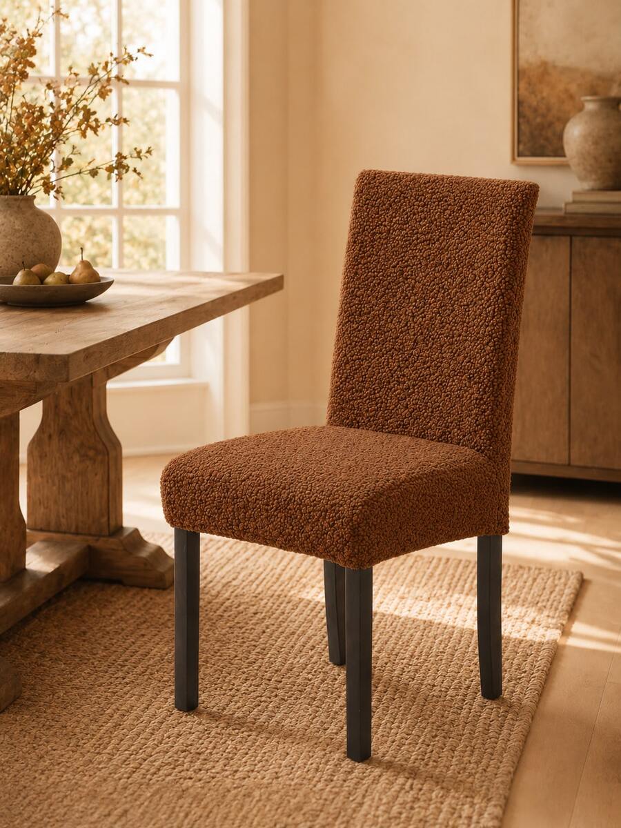 1/2/4pcs Granular Cashmere Plush Elastic Thickened Solid Color Dining Chair Covers, Suitable For Various Occasions And Holidays, Christmas Chair Covers, Banquet Chair Covers, Party Chair Covers, Kitchen Chair Covers - Brown - View 1