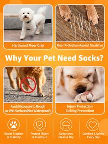 4PCS Non-Slip Dog Socks With Adjustable Reflective Straps, Indoor Pet Paw Protectors For Hardwood Floors, Quiet Anti-Skid Dog Shoes For Small Medium Large Dogs - Brown - View 3