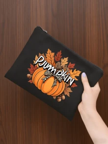Fall Pumpkin Maple Leaf Print Cosmetic Bag, Zipper Makeup Pouch, Portable Toiletry Storage Bag, Autumn Thanksgiving Holiday Gift For Women, Travel Daily Use - Multicolor - View 10