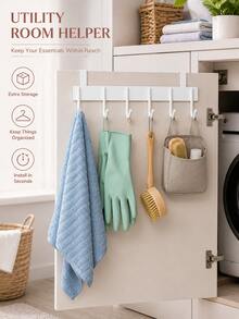 1pc Over-The-Door Hook Rack, Multi-Function Storage Hooks, 6 Hooks Over-The-Door Hook, For Hanging Clothes, Towels, Suitable For Bathroom, Kitchen Cabinet Doors, Max Thickness 2.2cm - Multicolor - View 10