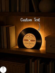 個性化黑膠唱片夜燈，客製化歌曲波形燈附姓名與日期，浪漫情侶週年紀念禮物，客製化音樂紀念品，LED臥室裝飾，婚禮情人節生日禮物，獨特個性化家居裝飾 - 多色3 - 查看 2