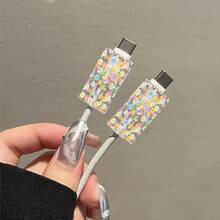 花卉圖案 16/15/14/13 數據線保護殼，20W 英規插頭充電保護殼，不含電池，保護盒，適合送給朋友的禮物 - 彩色 - 查看 2