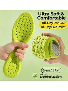 High Elasticity Cloud-Feel Shoe Insoles, Breathable, Odor-Resistant, Sweat-Absorbing Soft Cushion, Comfortable Massage Shock-Absorbing Long-Standing Support, Suitable For Sports Shoes - Green - View 1