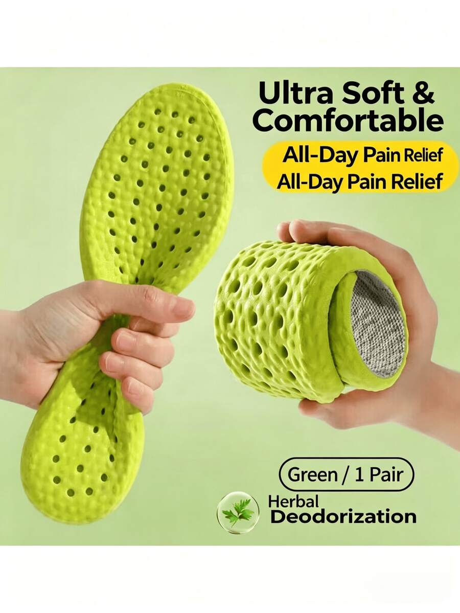 High Elasticity Cloud-Feel Shoe Insoles, Breathable, Odor-Resistant, Sweat-Absorbing Soft Cushion, Comfortable Massage Shock-Absorbing Long-Standing Support, Suitable For Sports Shoes - Green - View 1