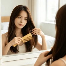 2‑Piece Natural Bamboo Hair Brush Comb Set, Paddle Cushion Hair Brush & Wide Tooth Detangling Comb, Wooden Handle Hair Styling Kit For All Hair Types Women Daily Use - Apricot - View 3