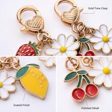 1pc Fruit & Daisy Enamel Bag Charms, Gold Tone Lobster Clasp Keychain Pendants With Strawberry, Lemon & Cherry For Bags, Keys & DIY - Quantity - View 7