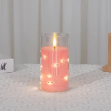 Flameless Pillar LED Candle, 1pc Pink Electronic Candle Set With Realistic Flickering Flame, Suitable For Party, Wedding And Home Decor (Batteries Not Included) - Pink Fairy Light Candle - View 6