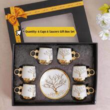 12-Piece 90ml/3oz Espresso Cups With Saucers Set, 6 Cups + 6 Saucers, White & Gold Ceramic Coffee Cup Set With Gold Handles, Elegant Demitasse Tea Cups In Gift Box For Home Cafe, Afternoon Tea, Wedding & Housewarming Gift - White - View 11