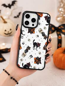 1pc American Retro Black Cat Skull Halloween Print Soft Shell Shockproof Phone Case, Rounded Corner Full Coverage, Precise Cutouts, Compatible With Iphone 18/17/17 Pro/17 Pro Max/16/15/15 Plus/15 Pro/15 Pro Max/14/13/12/11, Phone Cover, Phone Case, Phone Protective Shell, Fashion Phone Case, Anti-Drop Phone Case - Black - View 2
