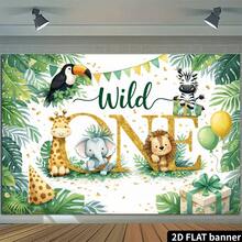 1pc "Wild One" Backdrop With Jungle Animal Pattern, Suitable For 1st Birthday Celebration, Green And Gold Decoration. This Banner Is Perfect For Photo Shoots - Jungle Animal Party - View 6