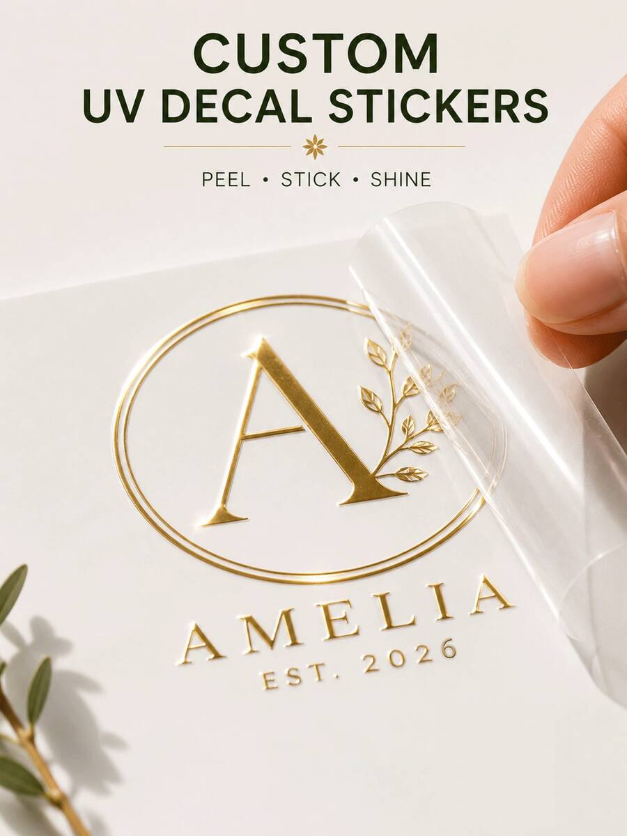 Custom UV Transfer Stickers, Personalized Gold Foil 3D Decals, Custom Logo Name Text Stickers, Waterproof Removable Labels, Suitable For Gift Boxes, Packaging, Cups, Bottles, Wedding DIY And Commercial Brand Promotion