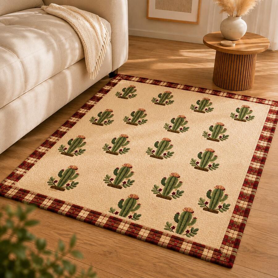1pc Green Cactus Rug, Cactus Doormat, Farmhouse Entryway Runner Rug, Kitchen Mat, Bedroom & Hallway Home Decor - Multicolor - View 1