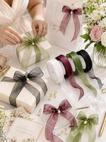 35m Transparent Ribbon, Suitable For Wedding Decoration, Gift Wrapping, Floral Arrangement, Soft And Vibrant, Rolled, Suitable For Party, Handmade, Elegant Decoration DIY Material, Shiny And Smooth, Suitable For Halloween - Multicolor - View 1