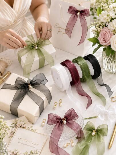 35m Transparent Ribbon, Suitable For Wedding Decoration, Gift Wrapping, Floral Arrangement, Soft And Vibrant, Rolled, Suitable For Party, Handmade, Elegant Decoration DIY Material, Shiny And Smooth, Suitable For Halloween