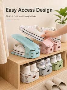 6PCS, Integrated Shoe Storage Rack, Space-Saving Adjustable Shelf, Double-Layer Shoe Tray, Dormitory Shoe Cabinet, Suitable For Bedroom, Bathroom, Office Closet Dividers, Bookshelf Dividers, L-Shaped Storage Rack, Car Storage And Drawer Organization, Effectively Save Space - Multicolor - View 6