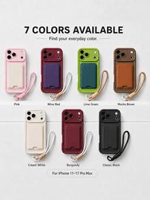 VOUVI 4-In-1 Dopamine Suction Cup Phone Case With Card Holder And Lanyard, Compatible With IPhone 17 16 15 14 13 12 11 Pro Max, Shockproof Matte Solid Color Multifunctional Soft Shell, Suitable For 16 15 14 Plus - Green + Brown Lanyard - View 6