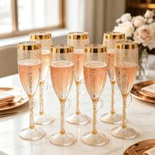 1/6/12pcs Acrylic Transparent Gold Flake High Stem Glasses, Various Quantities Available For Champagne And Cocktail, 5oz Rippled Acrylic Material, Suitable For Indoor And Outdoor Use, Parties, Picnics, Events - View 8