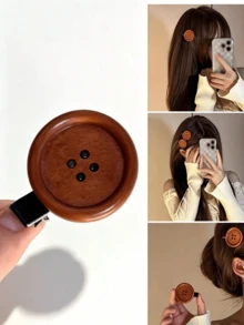 4/2/1pc New Button Hair Clip, Fashionable Sweet Style Alligator Hair Clip, Women's Accessory, Simple Versatile Cute British Vintage Button Side Hair - Multicolor - View 4