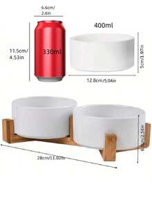 Spill-Proof Ceramic Double Pet Bowl, Universal For Cats And Dogs - Non-Slip, Easy To Clean, Durable, Includes Dog Food Bowl And Water Bowl Set - 500ml - View 3