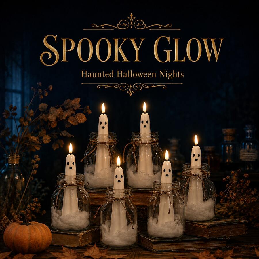 White Ghost Shaped Candle Light, Halloween Themed Flameless Electronic Candle, Battery Operated (Batteries Not Included), Perfect Choice For Halloween Party And Home Decor. - Multicolor - View 1