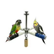Stainless Steel Parrot Windmill Toy | 4-Arm Stand + Pear Wood Chewing, Matte Anti-Jamming, Built-In Dual Bearings, Bird Cage Interactive Toy - View 10