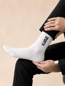 Men's Solid Color Mid-Calf Socks SPORTS Letter Cotton Sweat-Absorbing Breathable Sports Casual Socks For Daily Office Commute - Multicolor - View 2