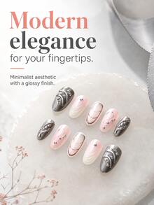 NAIO 10pcs Almond Shaped Press-On Nails, Metallic Silver Streamlined Design Fake Nails, Pink Nude Base Color With Star-Shaped Rhinestones, Glossy Full Coverage Fake Nails, Suitable For Party And Daily Wear - Multicolor - View 4