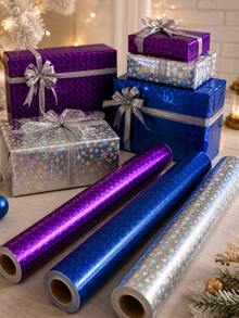 1pc Gradient Blue Purple Gift Wrapping Paper Set, Geometric Snowflake Pattern Gift Wrapping Paper, Suitable For Birthday, Wedding, Holiday Party Gift Boxes - Holiday Edition - View 1