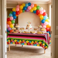 3PCS Colorful Rich Striped Floral Tablecloth, Disposable Rectangular Tablecloth 54*108inch, May 5th Festival Birthday Party Dessert Table Decoration Carnival Universal Tablecloth, No Storage Needed - 137*274 Tablecloth - View 5