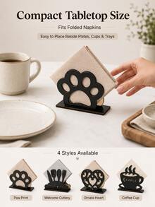 Vintage Wooden Tissue Holder, Coffee Cup, Cat Paw, Heart, Knife & Fork, Multiple Styles Available, Desktop Tissue Storage Decor - Black - View 1