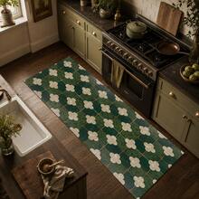 Green Faux Tile Printed Long Runner Rug, Indoor Home Decor, Kitchen Runner, Entryway Doormat, Hallway Entrance Decor, Bedroom Bedside Rug, Living Room Rug, Laundry Room Rug, Bathroom Mat, Suitable For Apartment, Dorm And Home Daily Decor - Multicolor - View 1