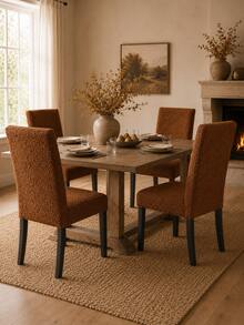 1/2/4pcs Granular Cashmere Plush Elastic Thickened Solid Color Dining Chair Covers, Suitable For Various Occasions And Holidays, Christmas Chair Covers, Banquet Chair Covers, Party Chair Covers, Kitchen Chair Covers - Brown - View 2