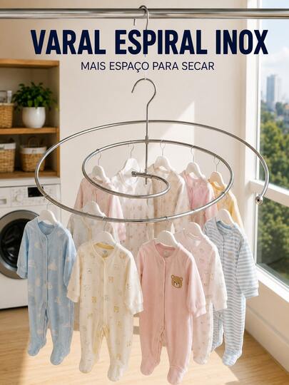 Varal Espiral Inox Cabide Redondo para Secar Lençol Roupas Calças Toalhas