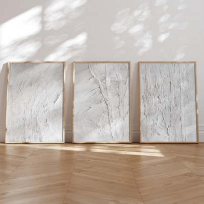 3-Piece Set White Modern Wall Art Posters - 3D Embossed Texture Canvas Set, 3D Minimalist Art Visual Print, 2D Flat Design, Oil Painting Texture, Framed Or Unframed, Indoor Decoration, Home Decor, Ideal Housewarming Gift, College Dorm Apartment Decor, Hotel, Home, Living Room, Bedroom, Bathroom And Office Wall Decor Gift