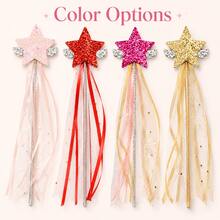 1pc Luxury Glitter Star Decor Stick With Silver Mini Wings & Star Printed Ribbons,Halloween - Multicolor - View 4