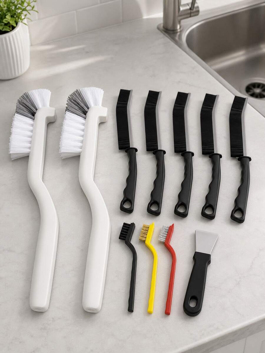 6pcs/11pcs Premium Gap Cleaning Brush Set, Heavy Duty Stiff Bristle, Multi-Purpose Deep Cleaning Tool, Suitable For Bathroom, Kitchen, Window Tracks, Bathtub, Car, Faucet, Cup And Teapot