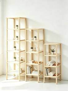 Multi-Layer Bamboo Storage Rack, Functions As Flower Stand And Side Table, Space-Saving Shelf Suitable For Living Room, Bedroom And Bathroom, Simple Log Style Design, Stable Open Shelf For Placing Books, Green Plants And Home Decorations. - Multiple Specifications - View 2
