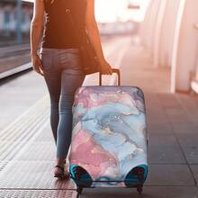 Marble Gradient Background Cute Teddy Bear Letter Luggage Suitcase Cover, Elastic Stretch Luggage Protector Sleeve, Scratch-Resistant Dust-Proof Reusable Travel Accessory - Multicolor - View 4